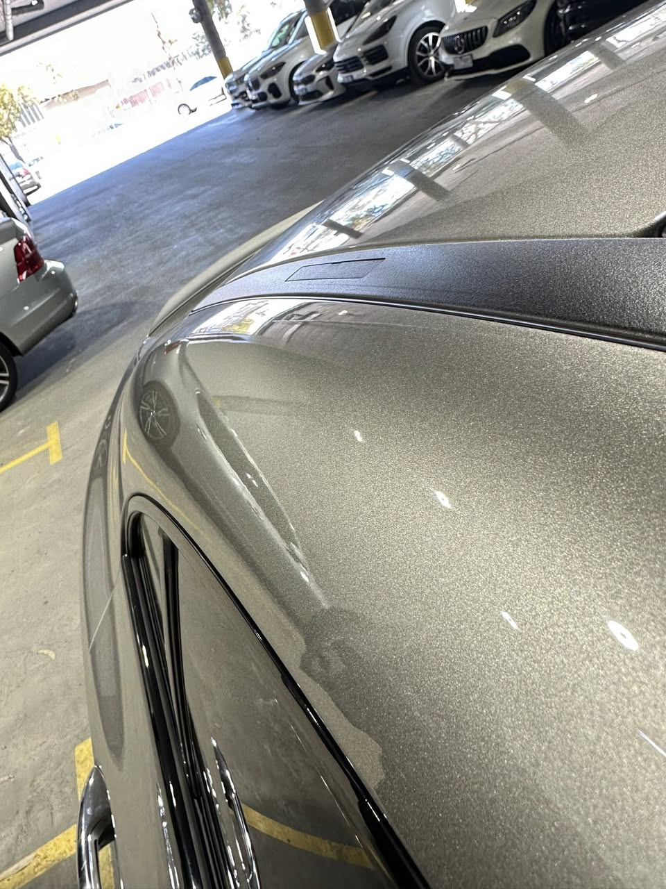 Hail dents on car bonnet before paintless dent removal